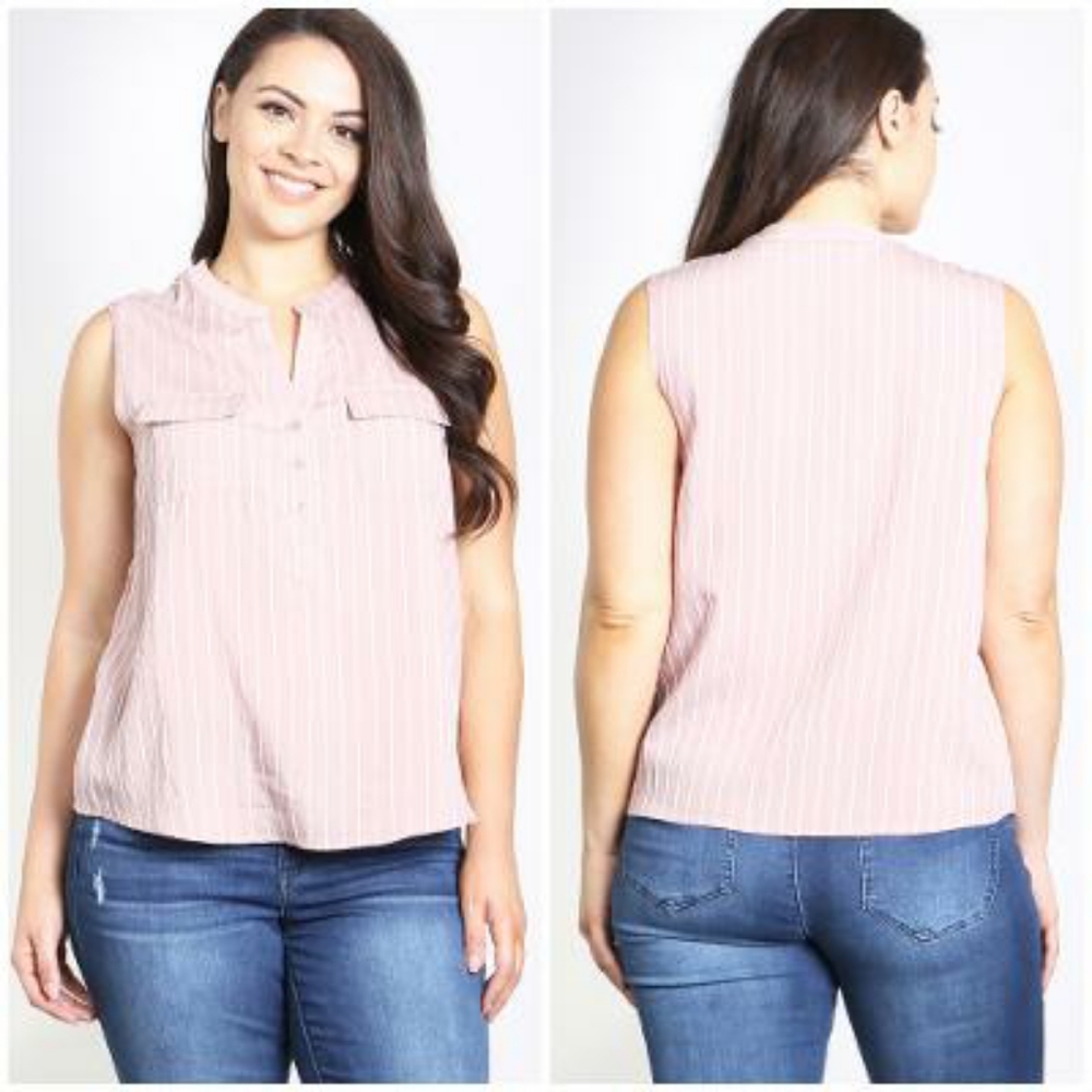 Plus Size Chic Mauve Striped Sleeveless Top